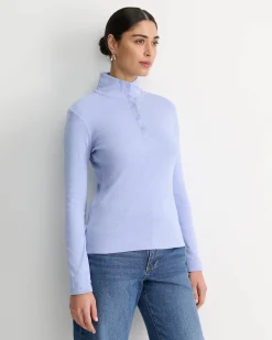 Clearance Sportscraft Lucy Snap Funnel Neck Top in Belle Blue BelleBlue