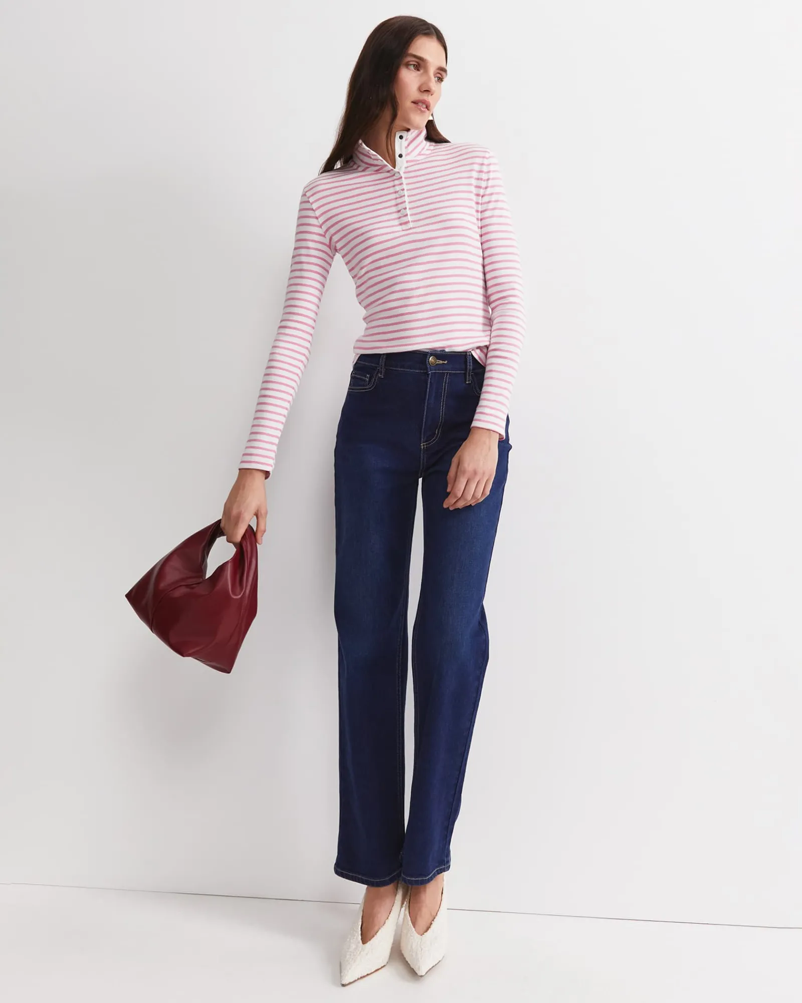 Discount Sportscraft Lucy Snap Funnel Neck Top in Whitepink White/pink