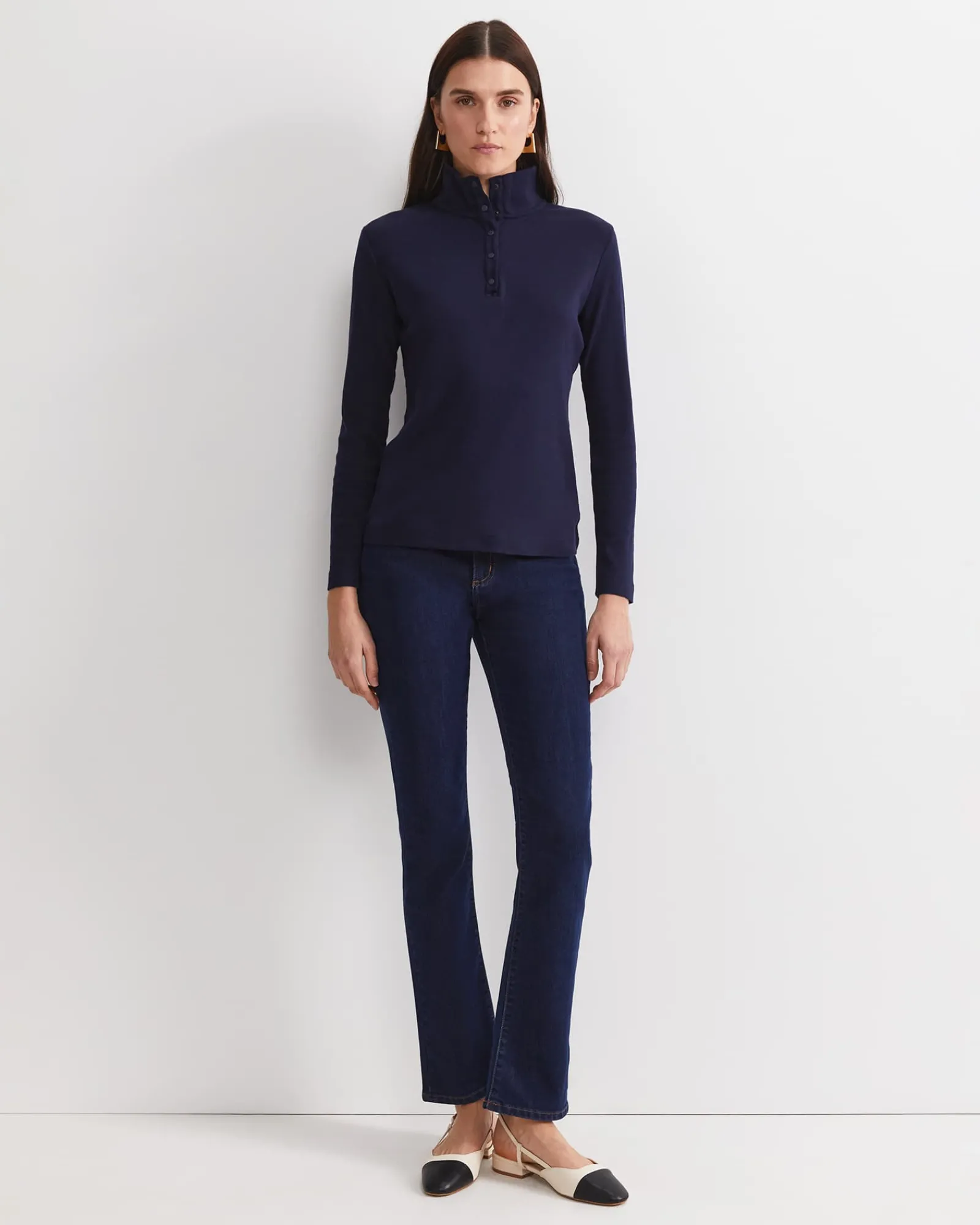 Clearance Sportscraft Lucy Snap Funnel Neck Top in Navy