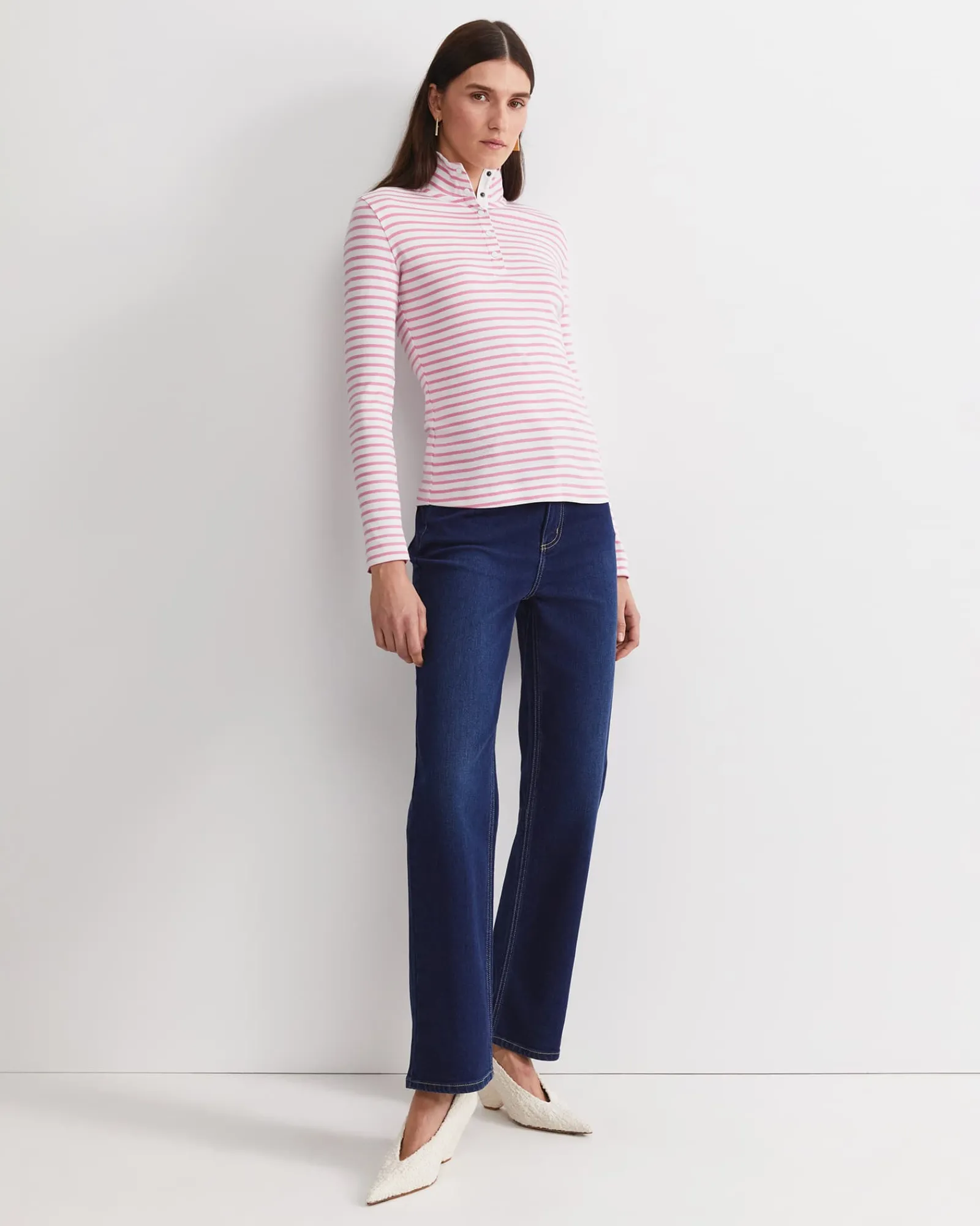 Discount Sportscraft Lucy Snap Funnel Neck Top in Whitepink White/pink