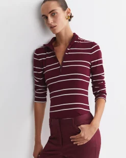 Fashion Sportscraft Lucy Zip Funnel Neck Top in Wine