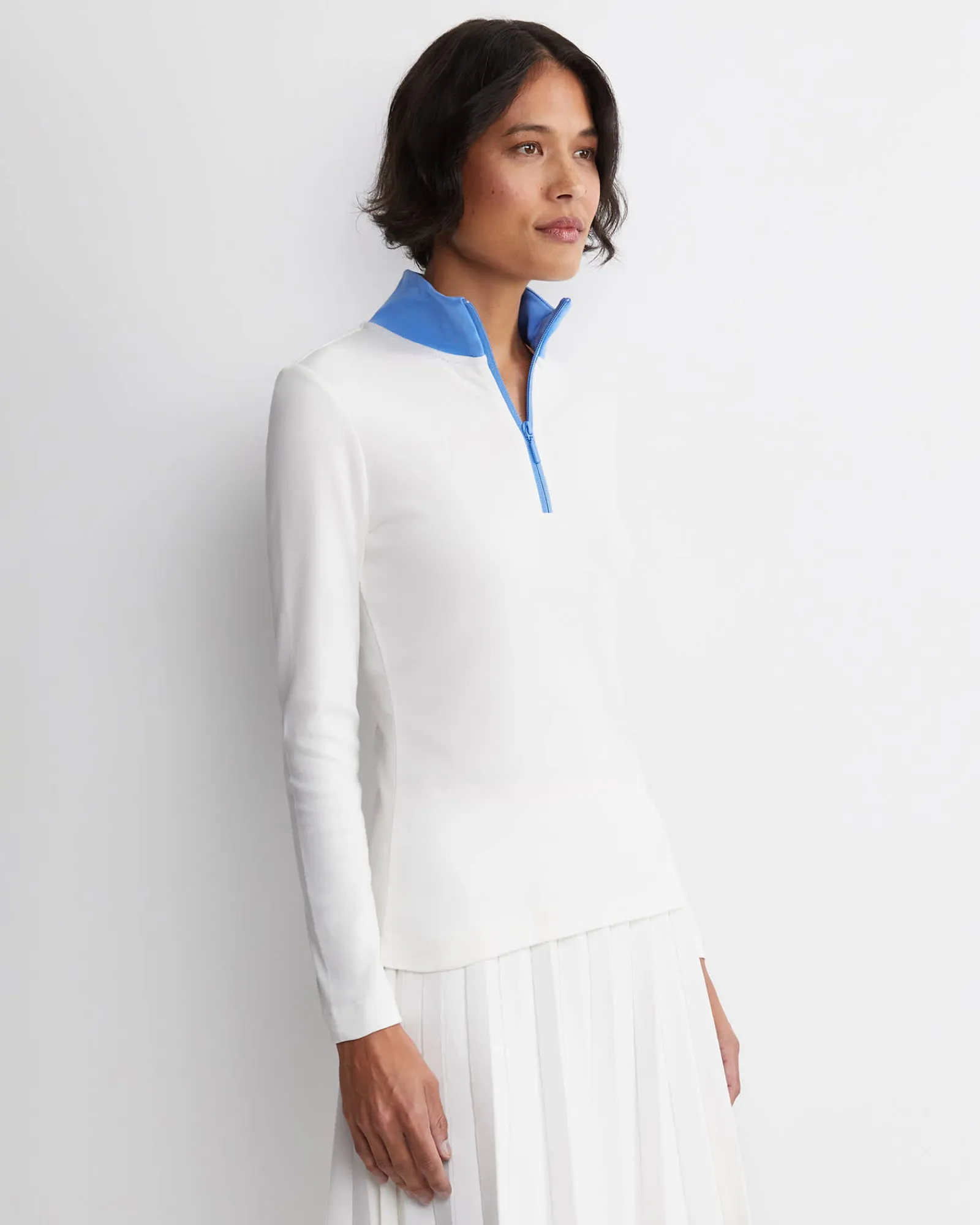 Discount Sportscraft Lucy Zip Funnel Neck Top in Ivoryblue Ivory/blue