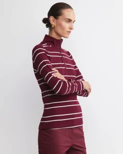 Fashion Sportscraft Lucy Zip Funnel Neck Top in Wine