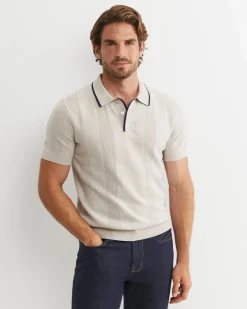 Outlet Sportscraft Luka Short Sleeve Knit Polo in Natural