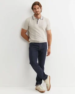 Outlet Sportscraft Luka Short Sleeve Knit Polo in Natural