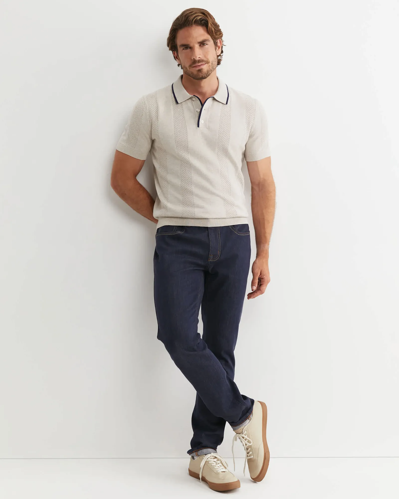 Outlet Sportscraft Luka Short Sleeve Knit Polo in Natural