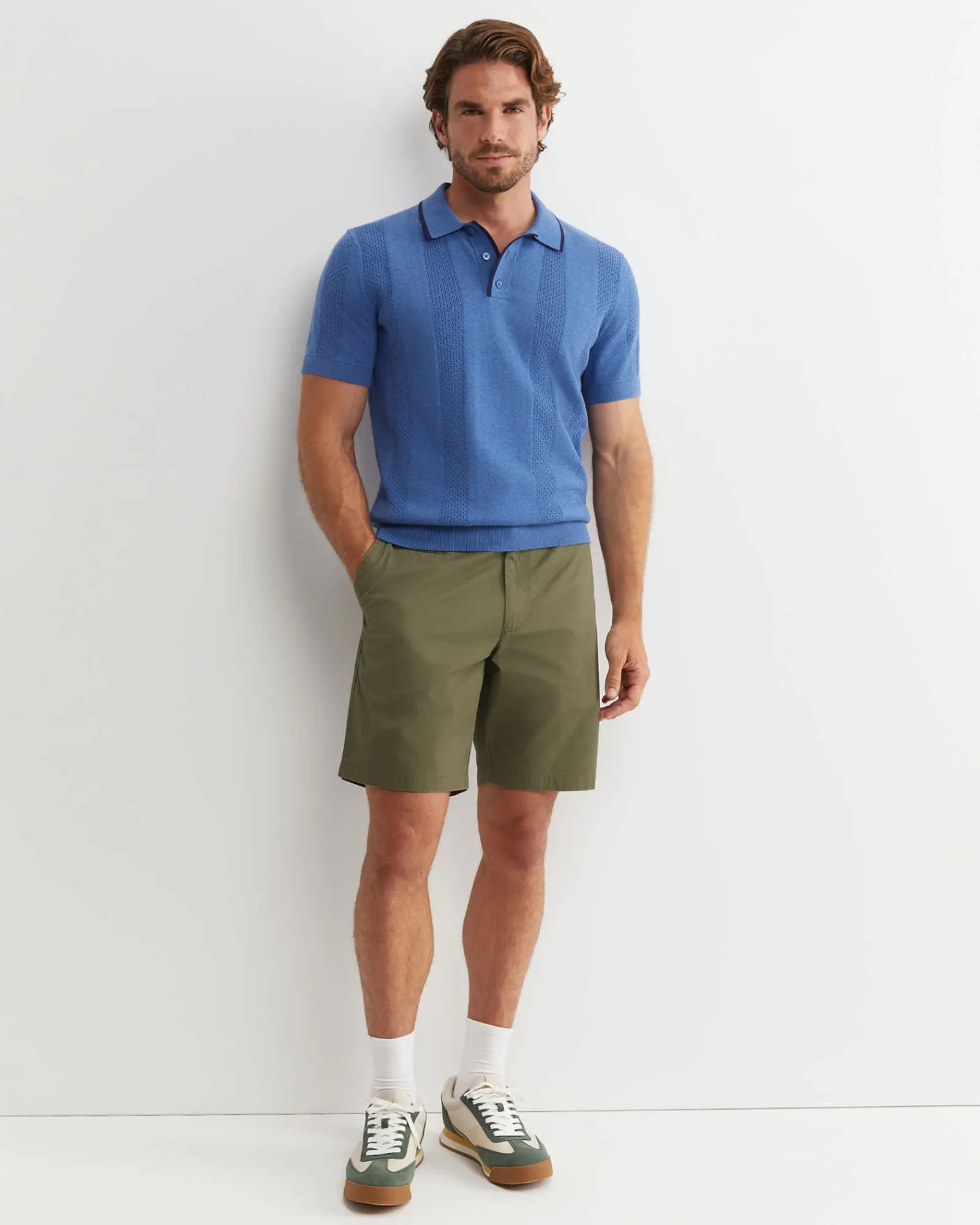 Discount Sportscraft Luka Short Sleeve Knit Polo in Smoke Blue SmokeBlue
