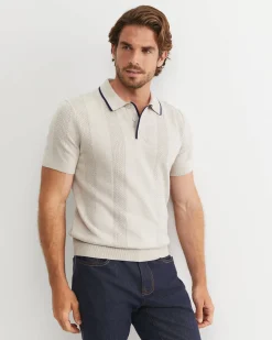 Outlet Sportscraft Luka Short Sleeve Knit Polo in Natural