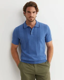 Discount Sportscraft Luka Short Sleeve Knit Polo in Smoke Blue SmokeBlue