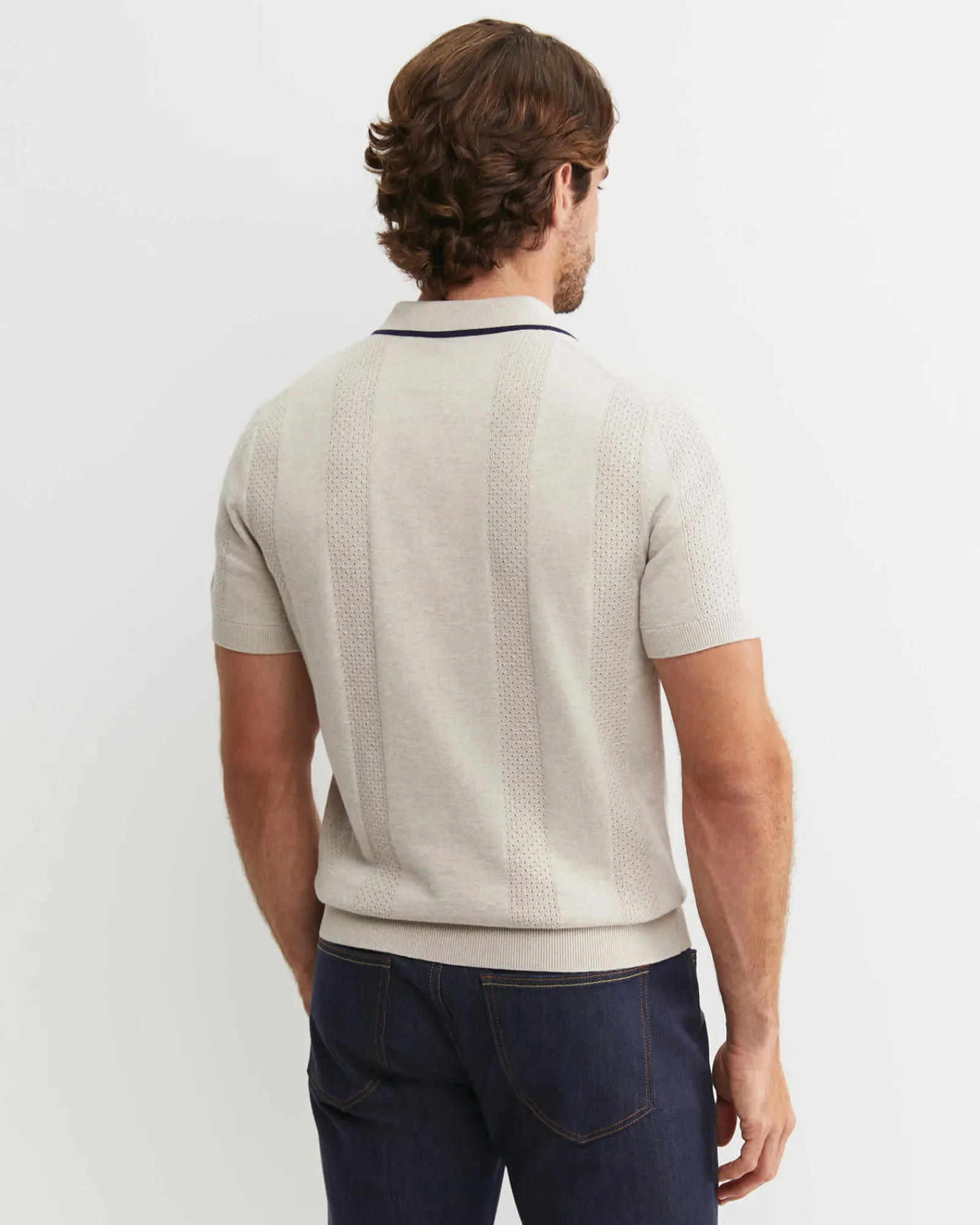 Outlet Sportscraft Luka Short Sleeve Knit Polo in Natural