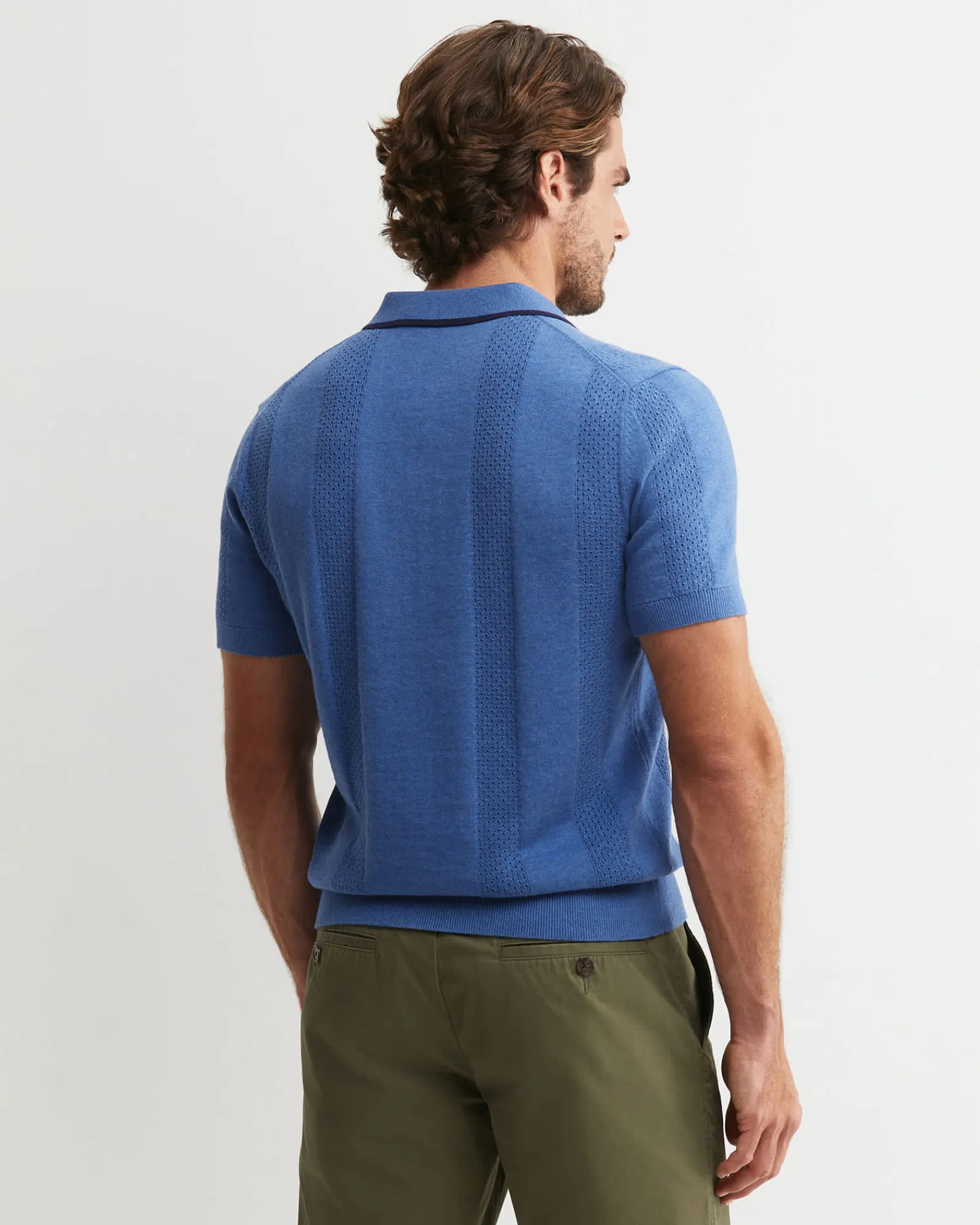 Discount Sportscraft Luka Short Sleeve Knit Polo in Smoke Blue SmokeBlue