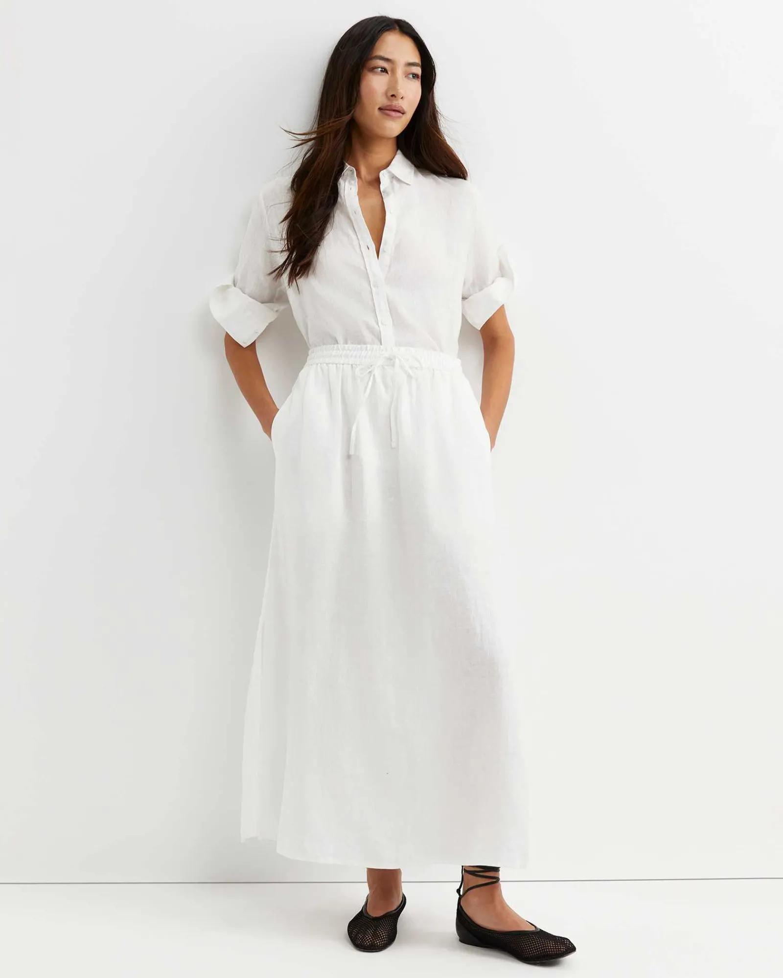 Online Sportscraft Lulu Linen Midi Skirt in White