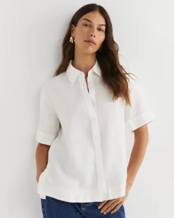 Outlet Sportscraft Lulu Short Sleeve Linen Shirt in White