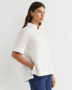 Outlet Sportscraft Lulu Short Sleeve Linen Shirt in White