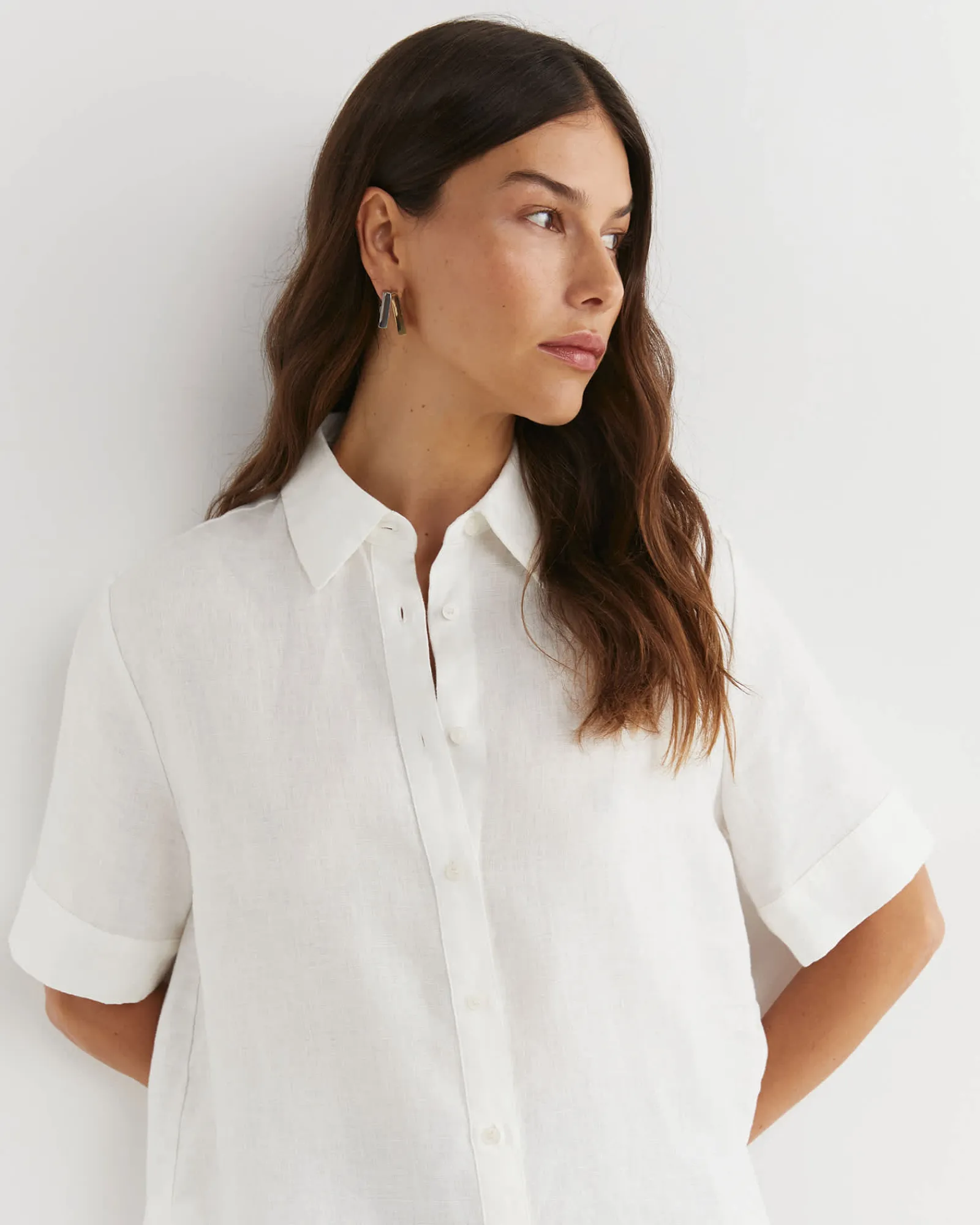 Outlet Sportscraft Lulu Short Sleeve Linen Shirt in White