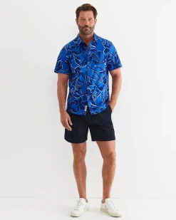 Best Sportscraft Marks Short Sleeve Cotton Shirt in Navy Multi NavyMulti