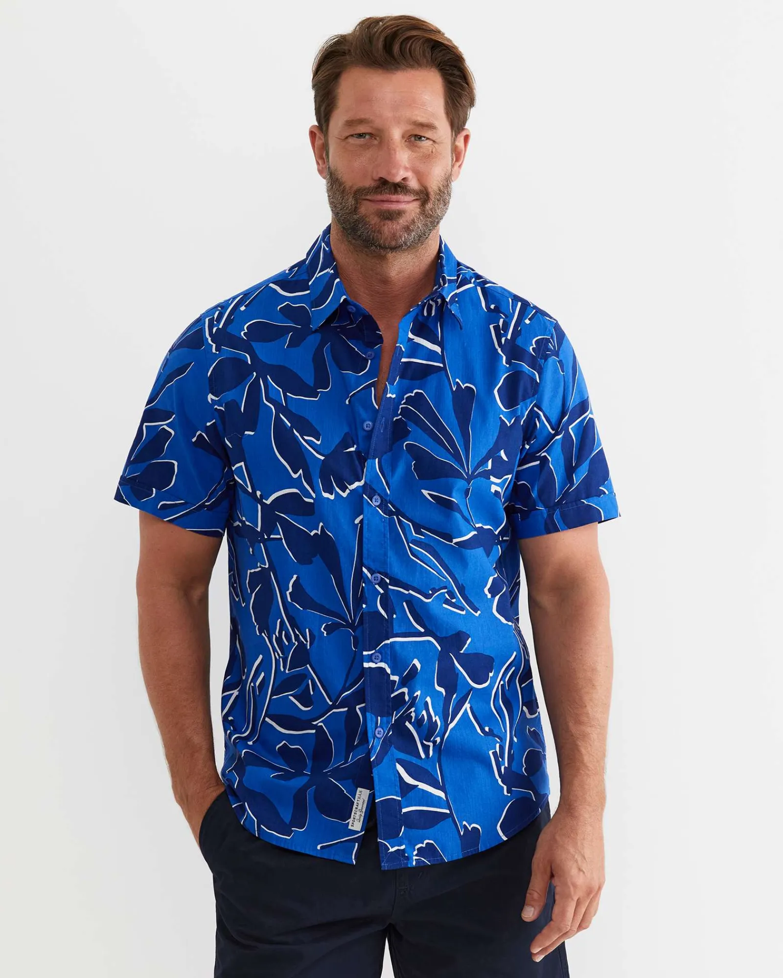 Best Sportscraft Marks Short Sleeve Cotton Shirt in Navy Multi NavyMulti