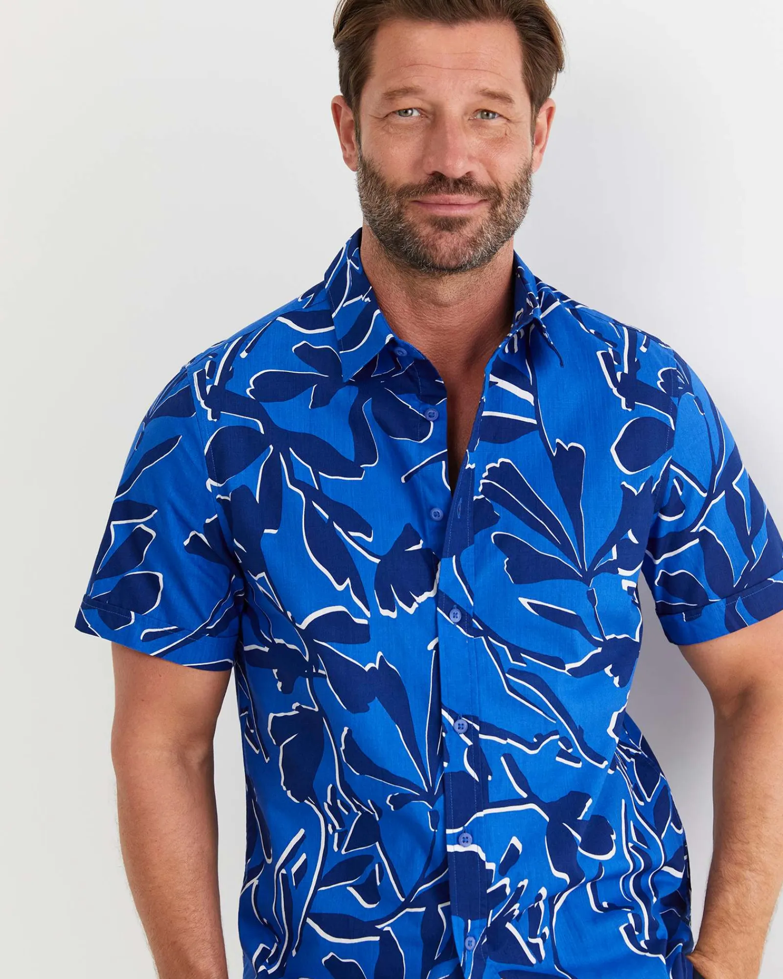 Best Sportscraft Marks Short Sleeve Cotton Shirt in Navy Multi NavyMulti
