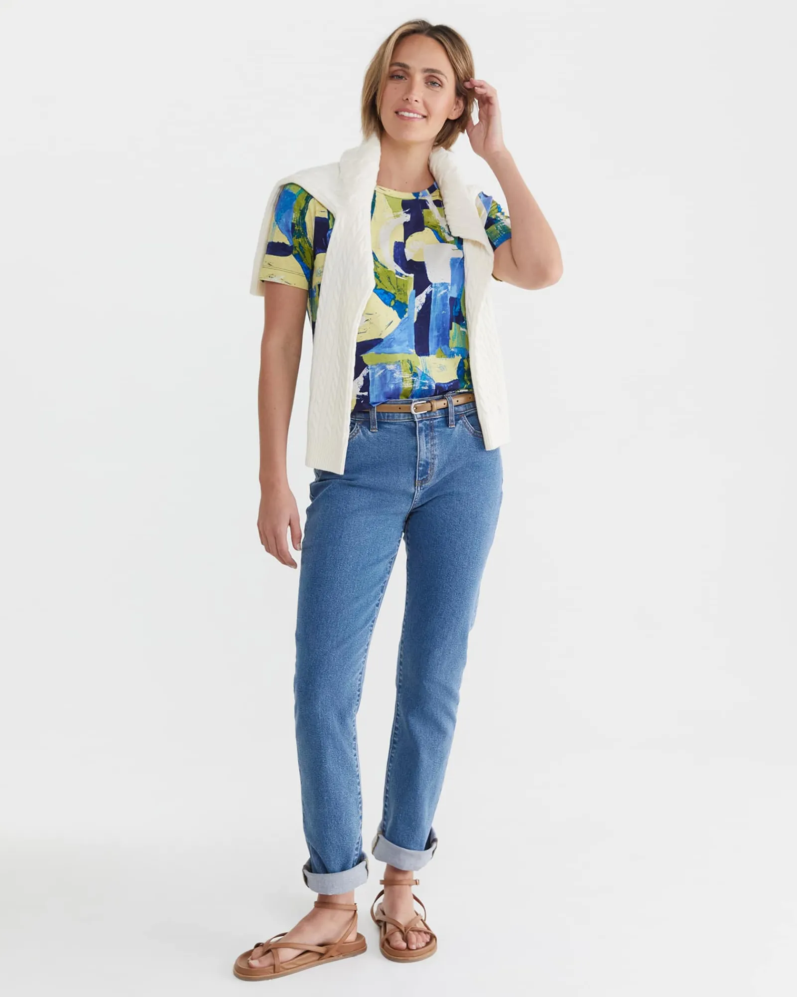 Clearance Sportscraft Matera Mercerised Tee in Blue Multi BlueMulti