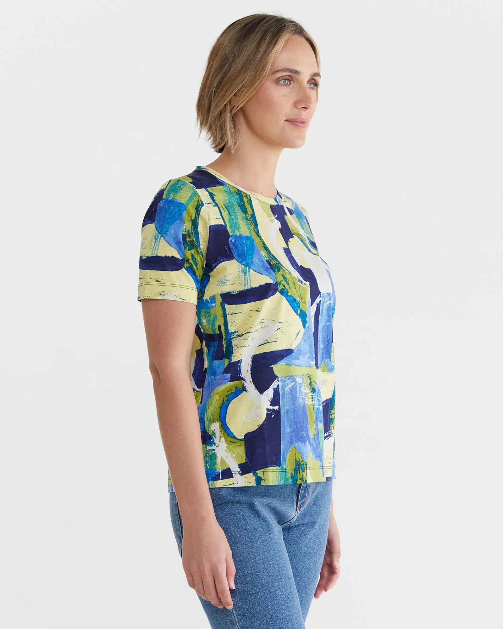 Clearance Sportscraft Matera Mercerised Tee in Blue Multi BlueMulti