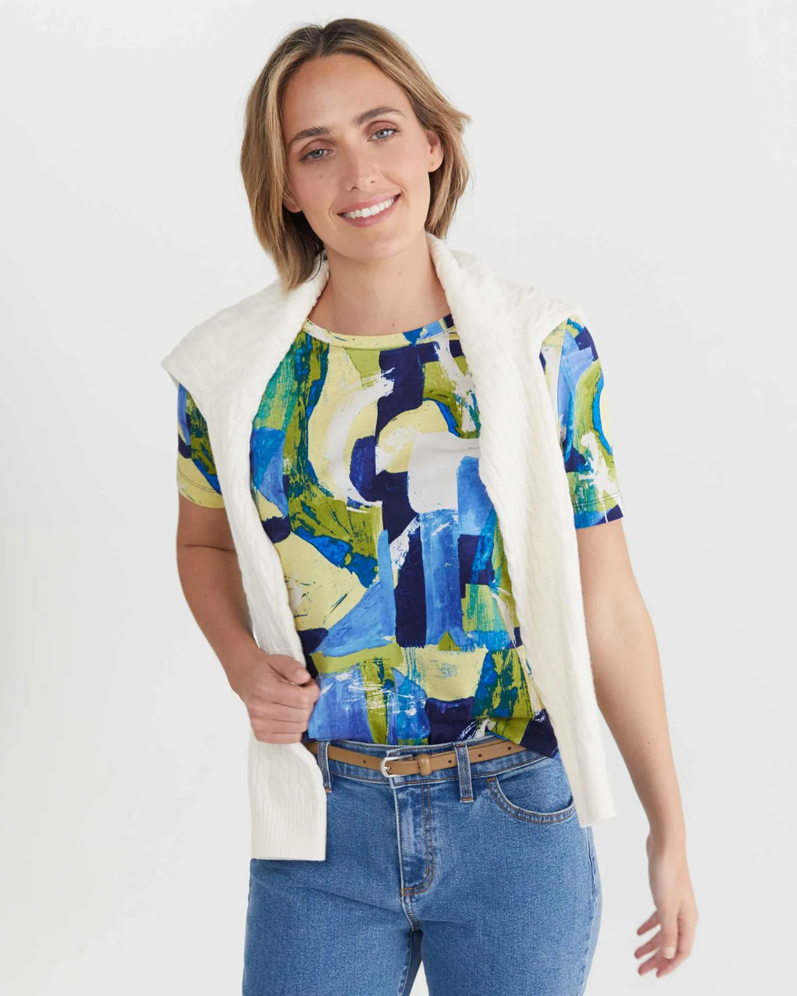 Clearance Sportscraft Matera Mercerised Tee in Blue Multi BlueMulti