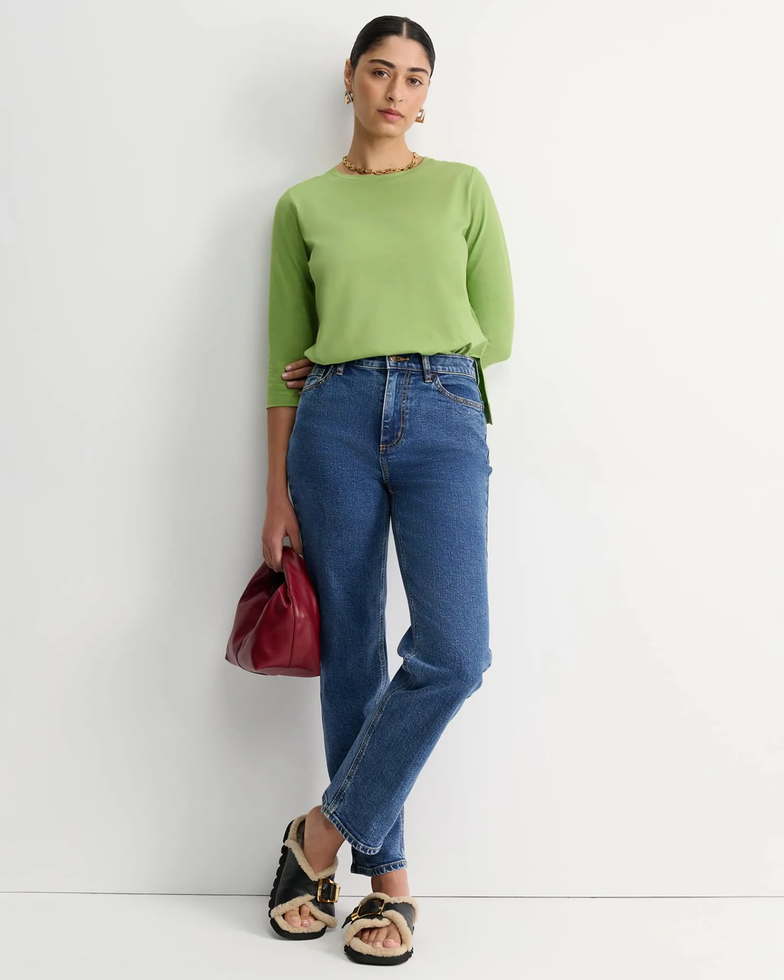 Fashion Sportscraft Mercerised Cotton 3/4 Sleeve Tee in Avocado
