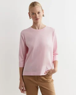 New Sportscraft Mercerised Cotton 3/4 Sleeve Tee in Soft Pink SoftPink