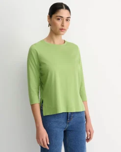 Fashion Sportscraft Mercerised Cotton 3/4 Sleeve Tee in Avocado