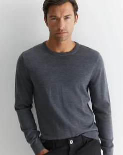 Hot Sportscraft Merino Crew Neck Knit in Charcoal Melange CharcoalMelange