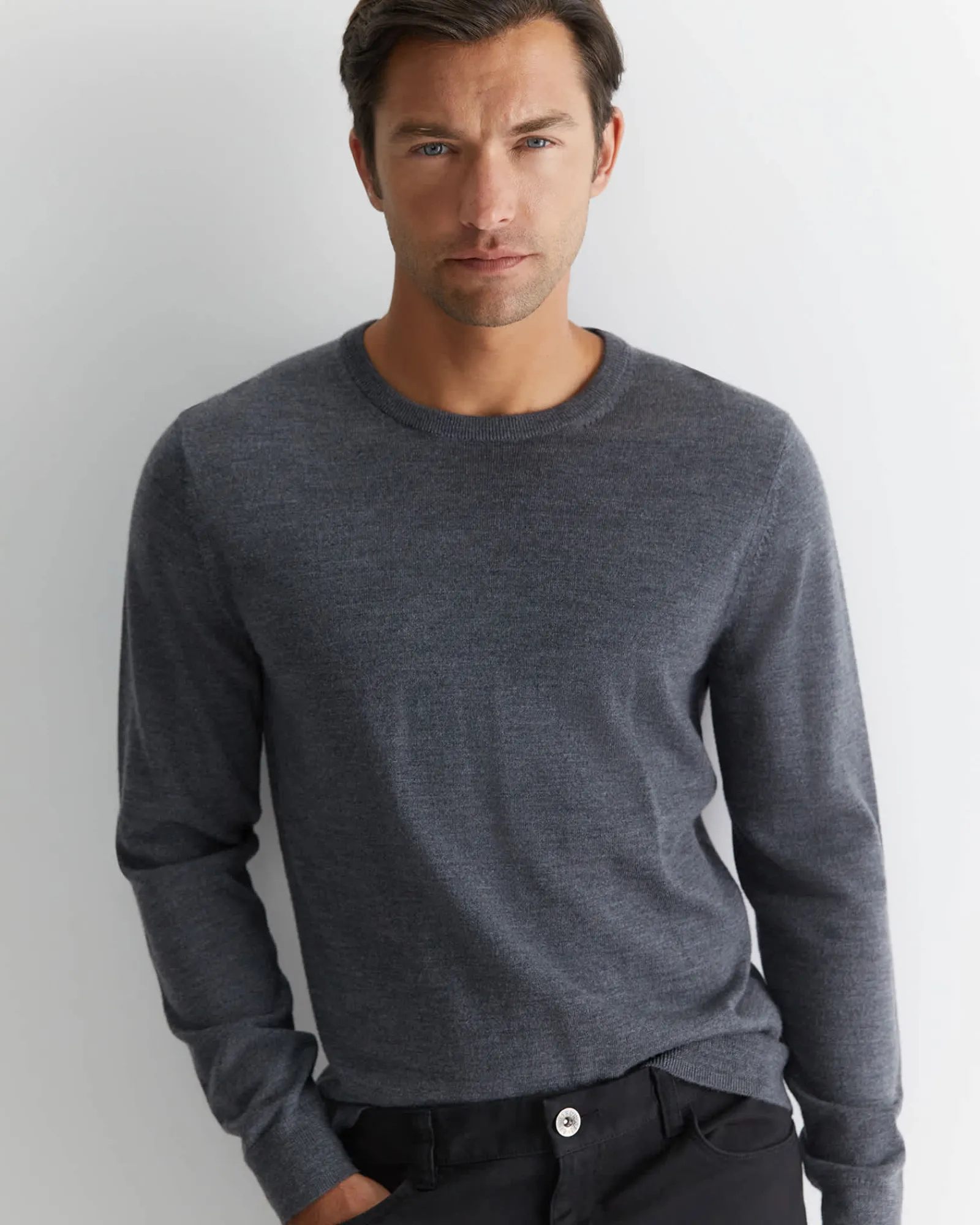 Hot Sportscraft Merino Crew Neck Knit in Charcoal Melange CharcoalMelange
