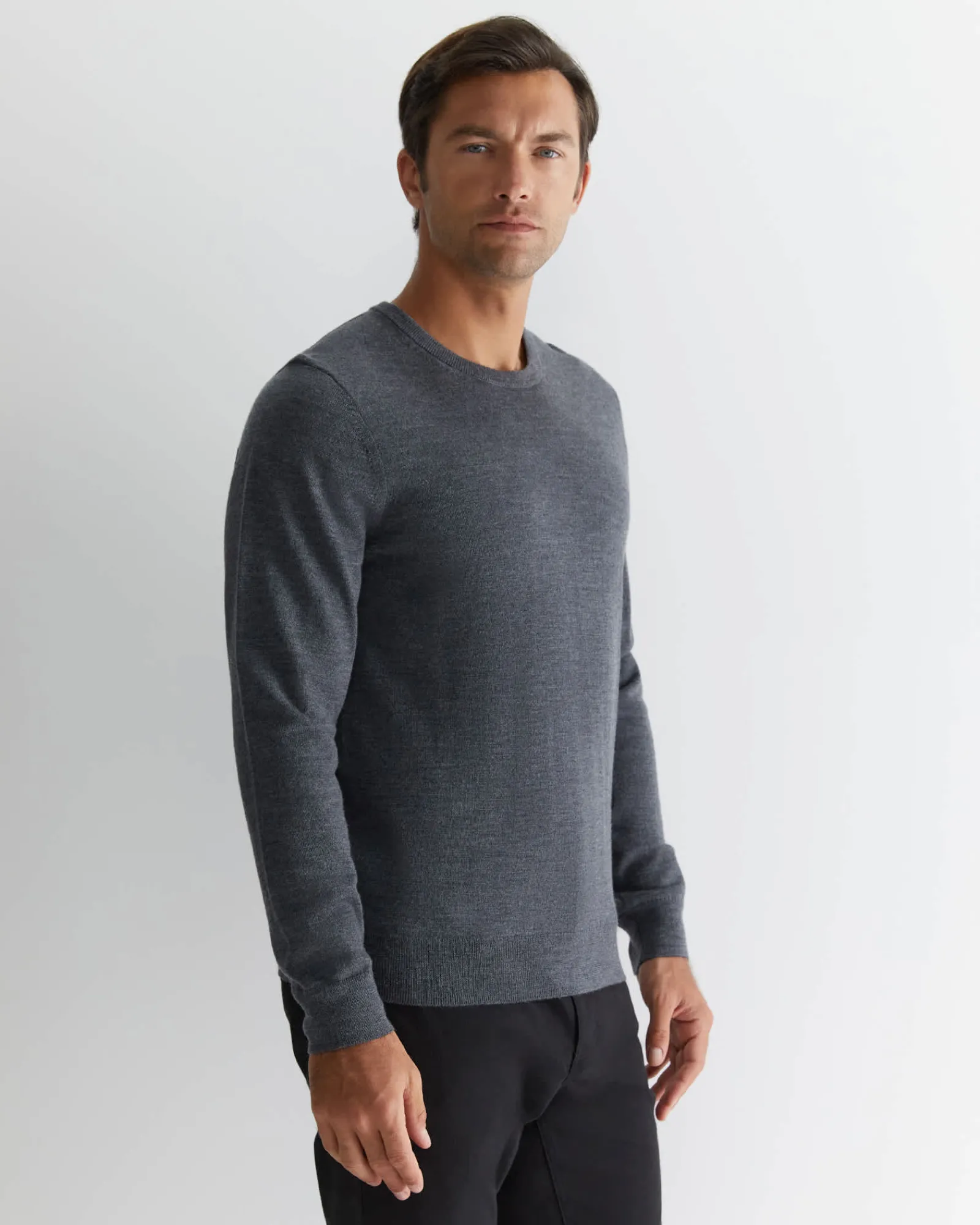 Hot Sportscraft Merino Crew Neck Knit in Charcoal Melange CharcoalMelange