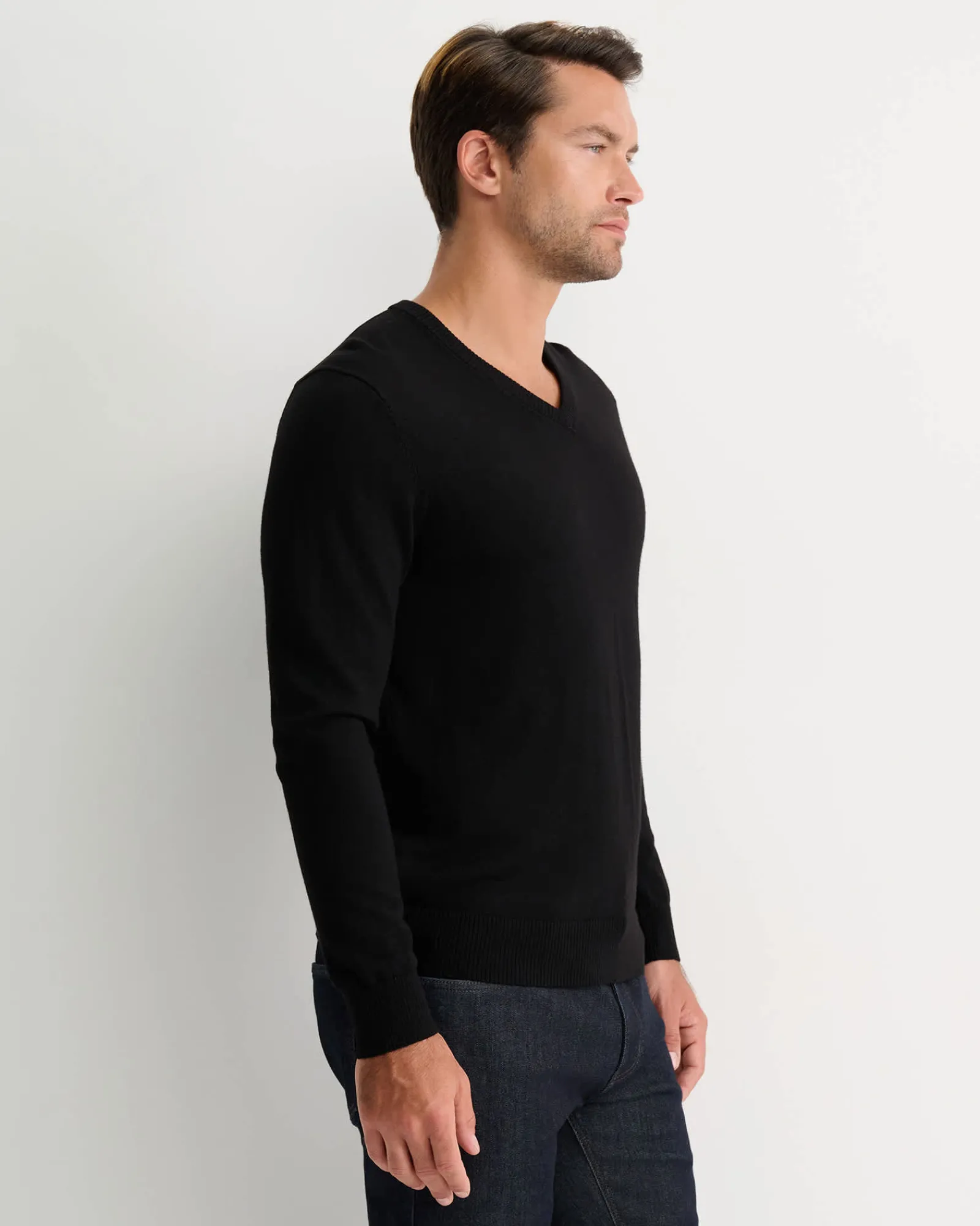 Discount Sportscraft Merino V-Neck Knit in Black