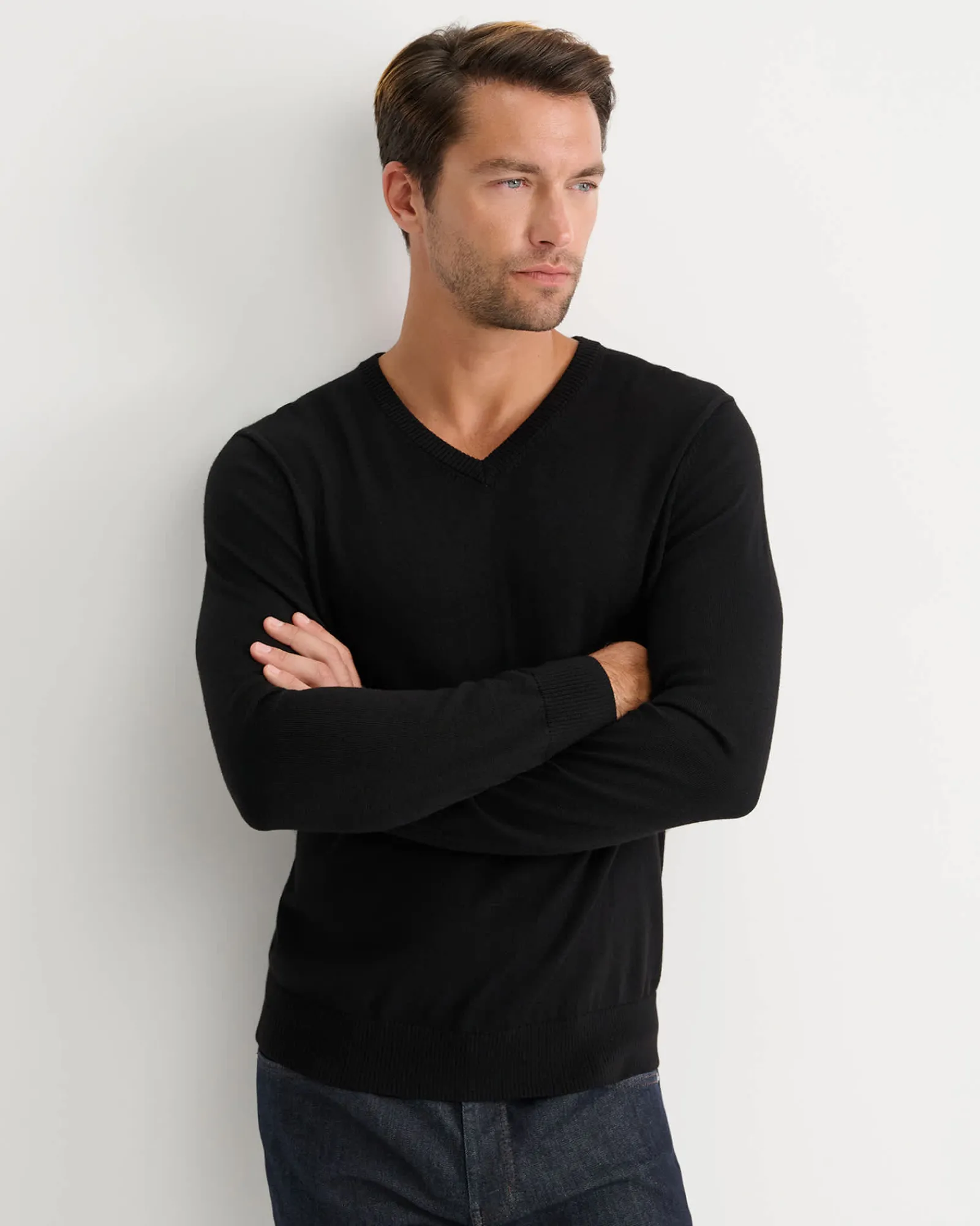 Discount Sportscraft Merino V-Neck Knit in Black