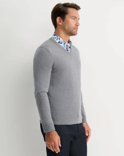 Discount Sportscraft Merino V-Neck Knit in Charcoal Melange CharcoalMelange