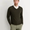 Sale Sportscraft Merino V-Neck Knit in Dark Khaki DarkKhaki