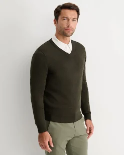 Sale Sportscraft Merino V-Neck Knit in Dark Khaki DarkKhaki