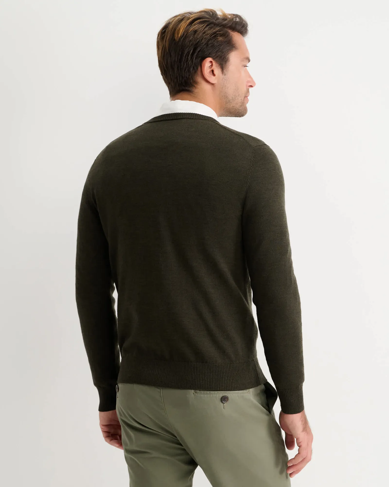 Sale Sportscraft Merino V-Neck Knit in Dark Khaki DarkKhaki
