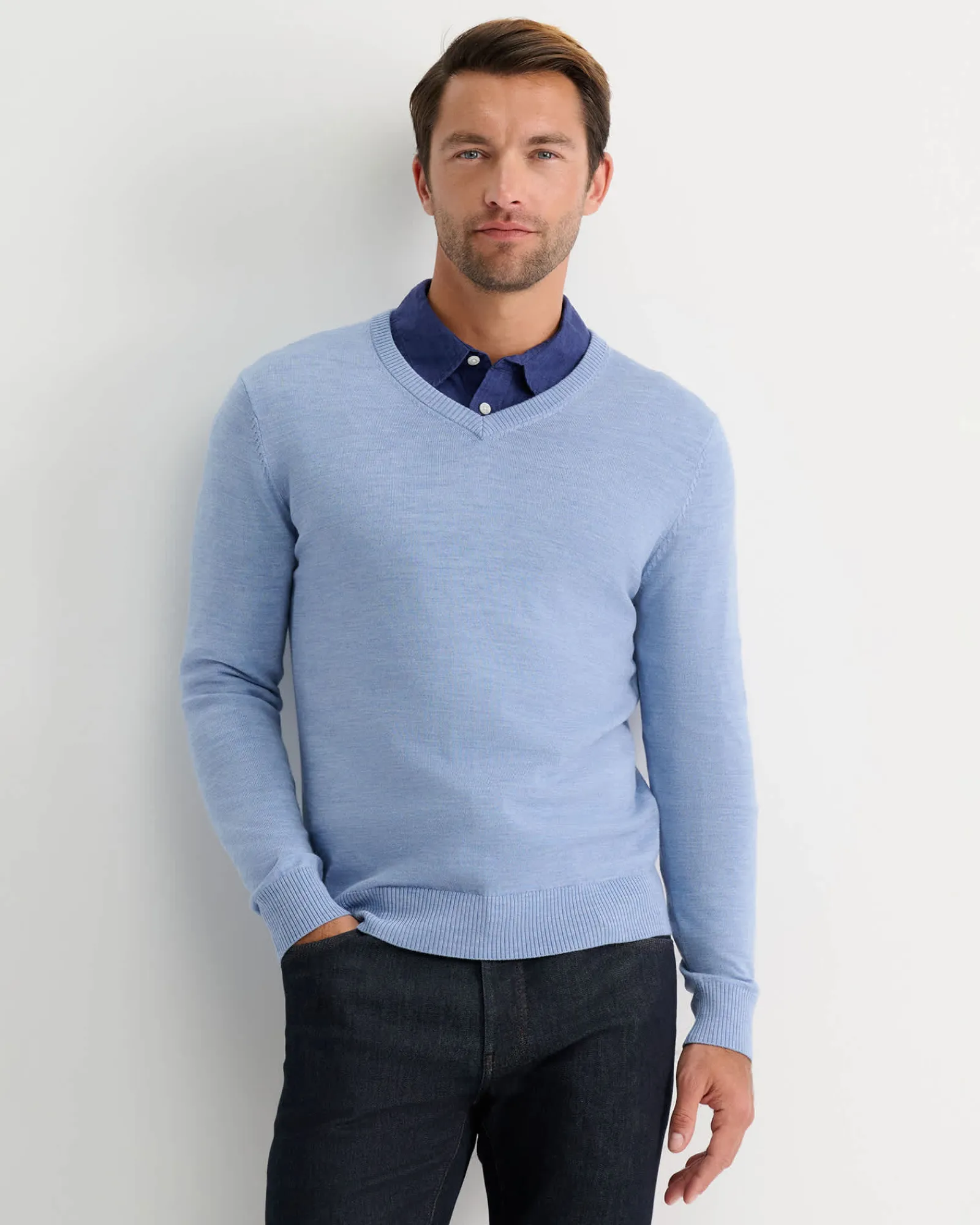 Online Sportscraft Merino V-Neck Knit in Ice Blue IceBlue