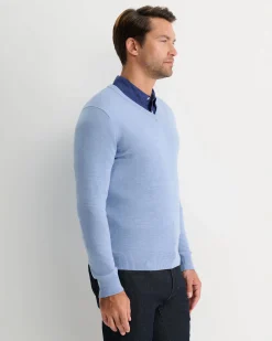 Online Sportscraft Merino V-Neck Knit in Ice Blue IceBlue