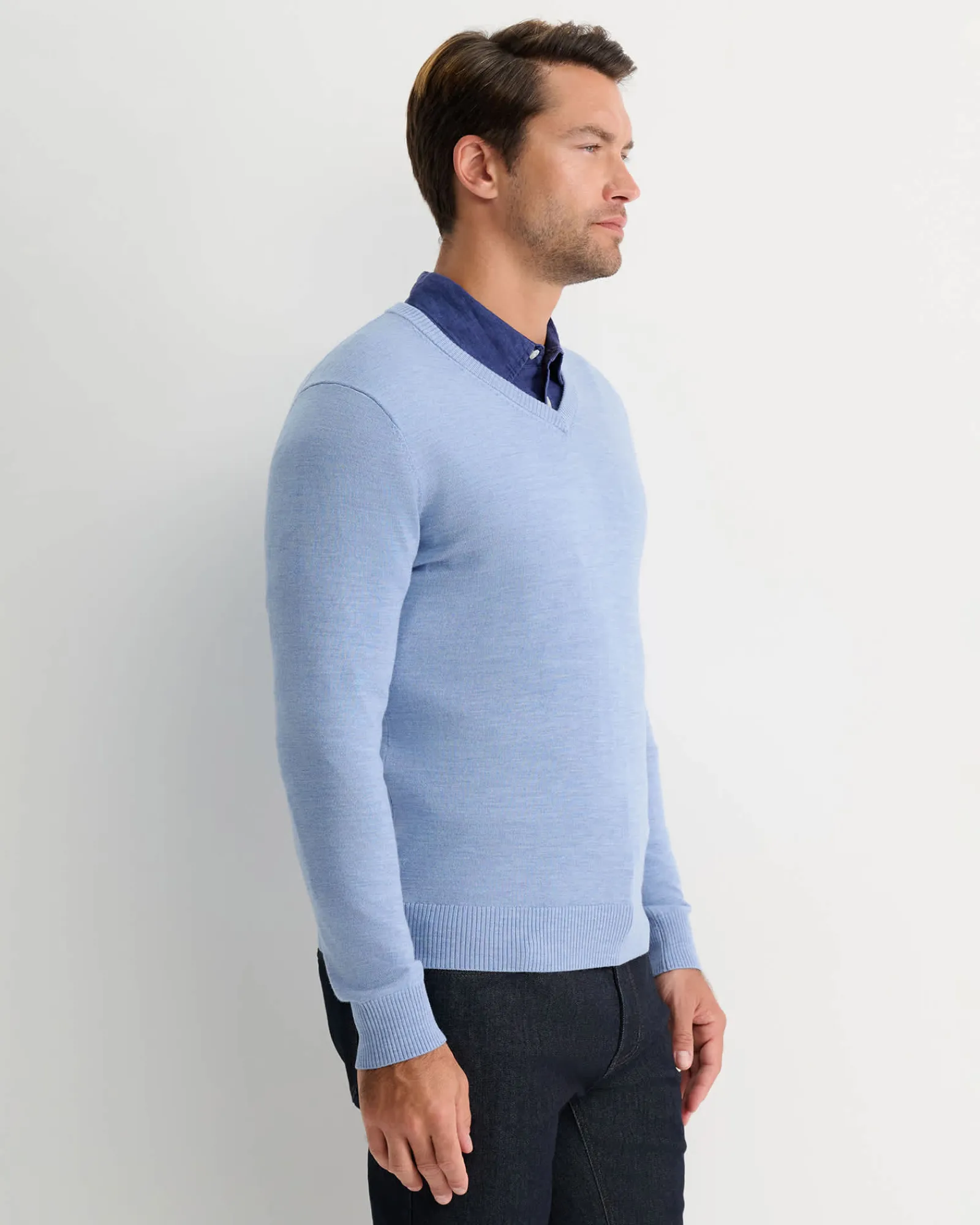 Online Sportscraft Merino V-Neck Knit in Ice Blue IceBlue