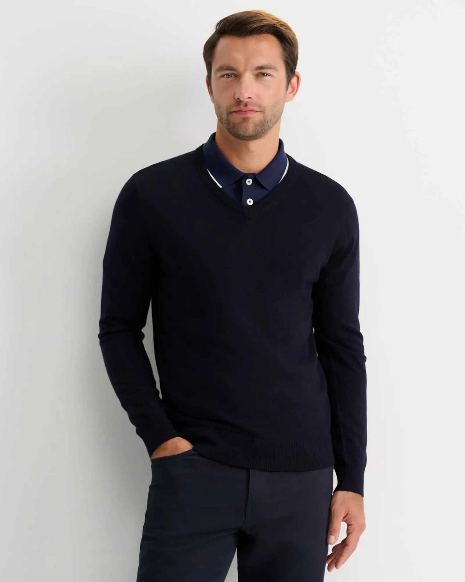 Outlet Sportscraft Merino V-Neck Knit in Navy