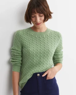Best Sportscraft Merino Wool Baby Cable Sweater in Pesto