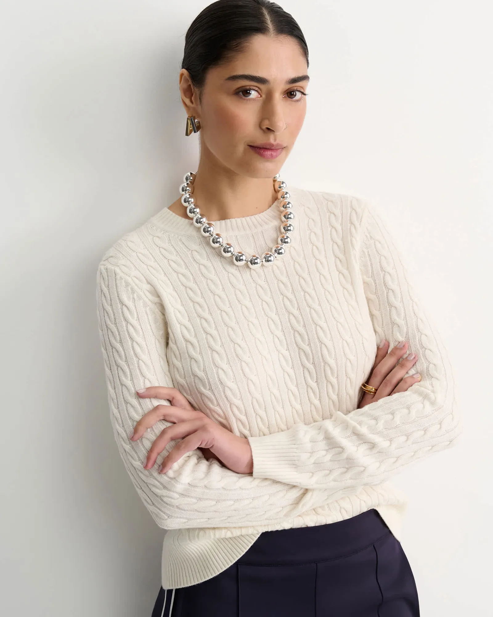 Best Sportscraft Merino Wool Baby Cable Sweater in Winter White WinterWhite