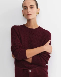 New Sportscraft Merino Wool Baby Cable Sweater in Wine