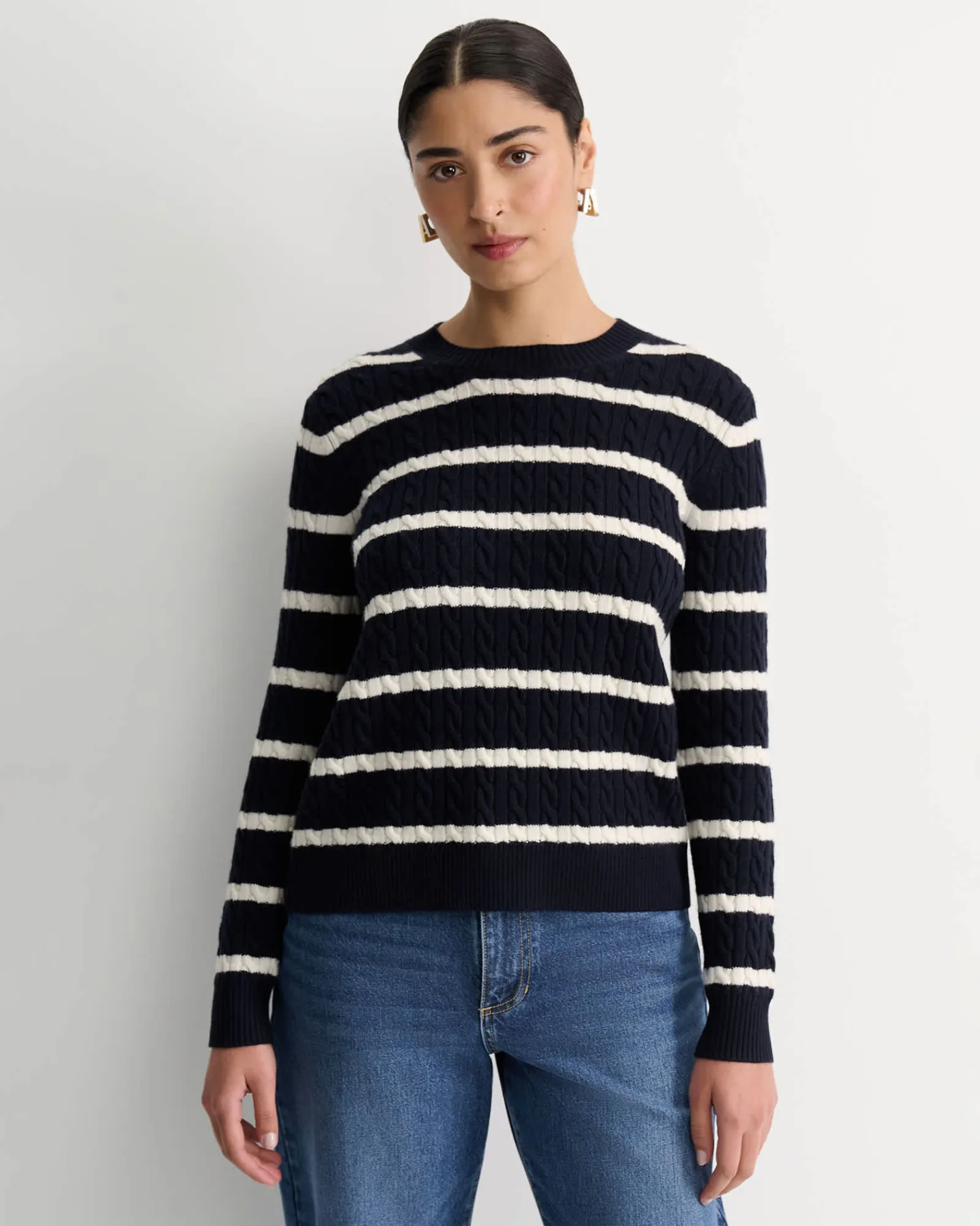 Hot Sportscraft Merino Wool Baby Cable Sweater in Navywhite Navy/white
