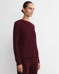 New Sportscraft Merino Wool Baby Cable Sweater in Wine