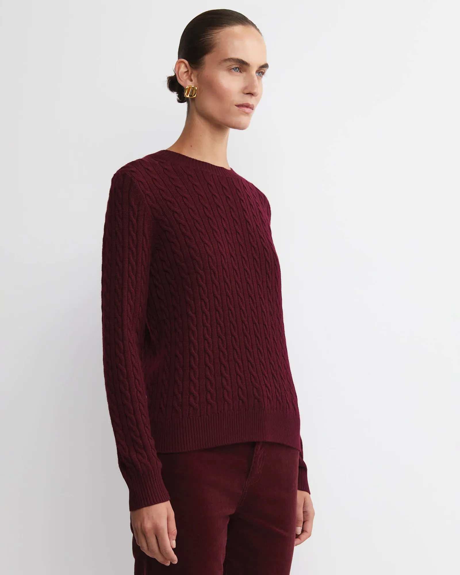 New Sportscraft Merino Wool Baby Cable Sweater in Wine
