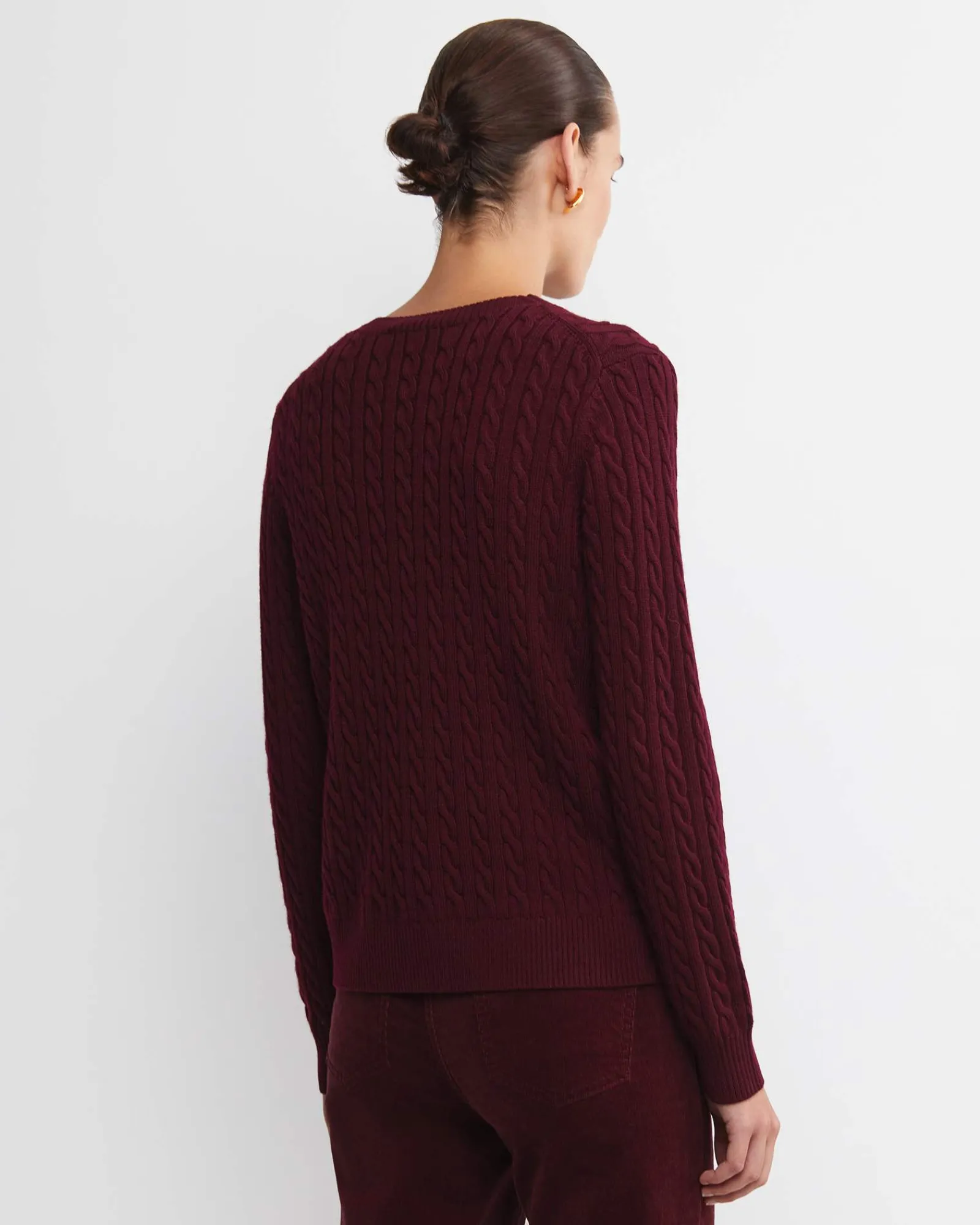 New Sportscraft Merino Wool Baby Cable Sweater in Wine