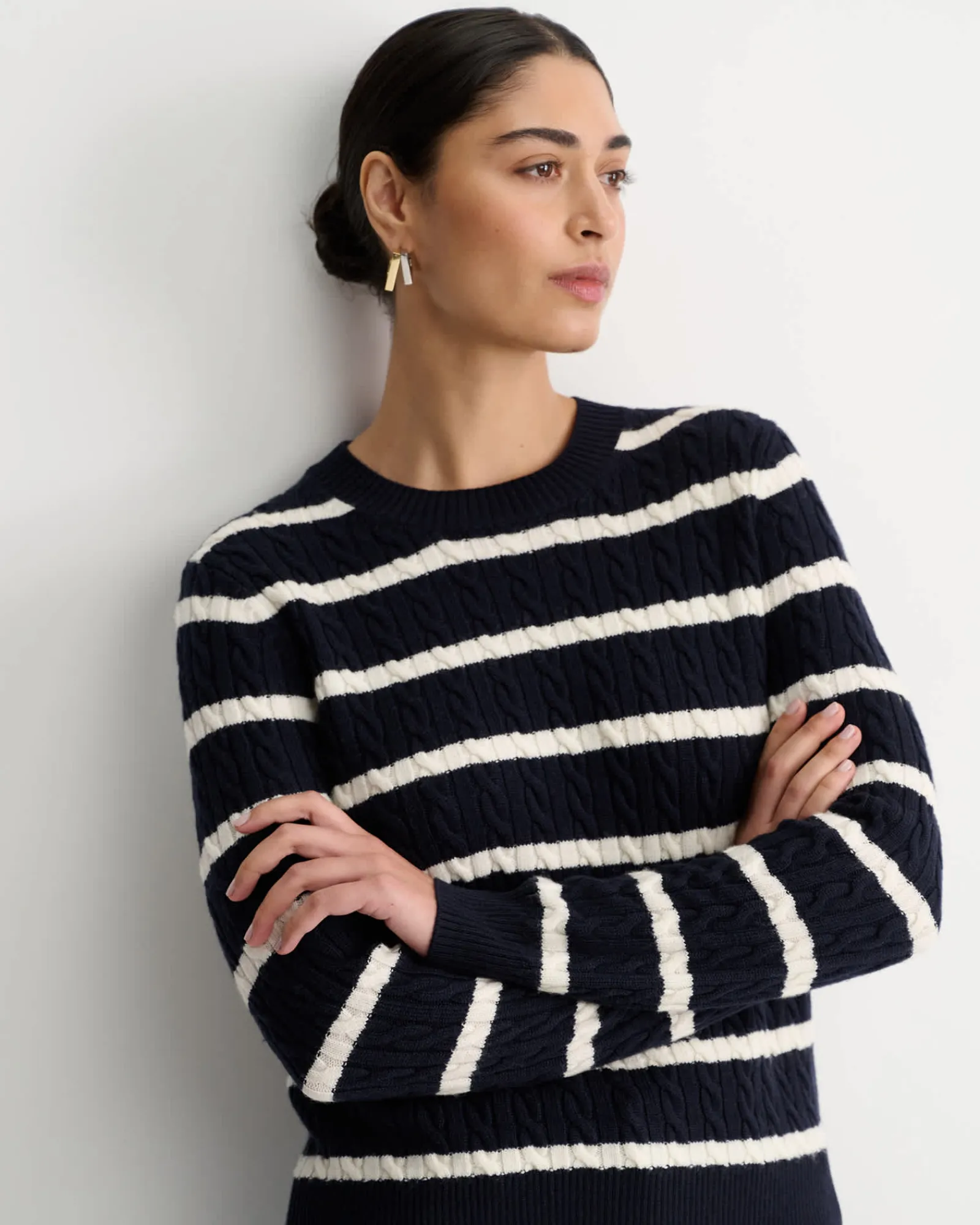 Hot Sportscraft Merino Wool Baby Cable Sweater in Navywhite Navy/white