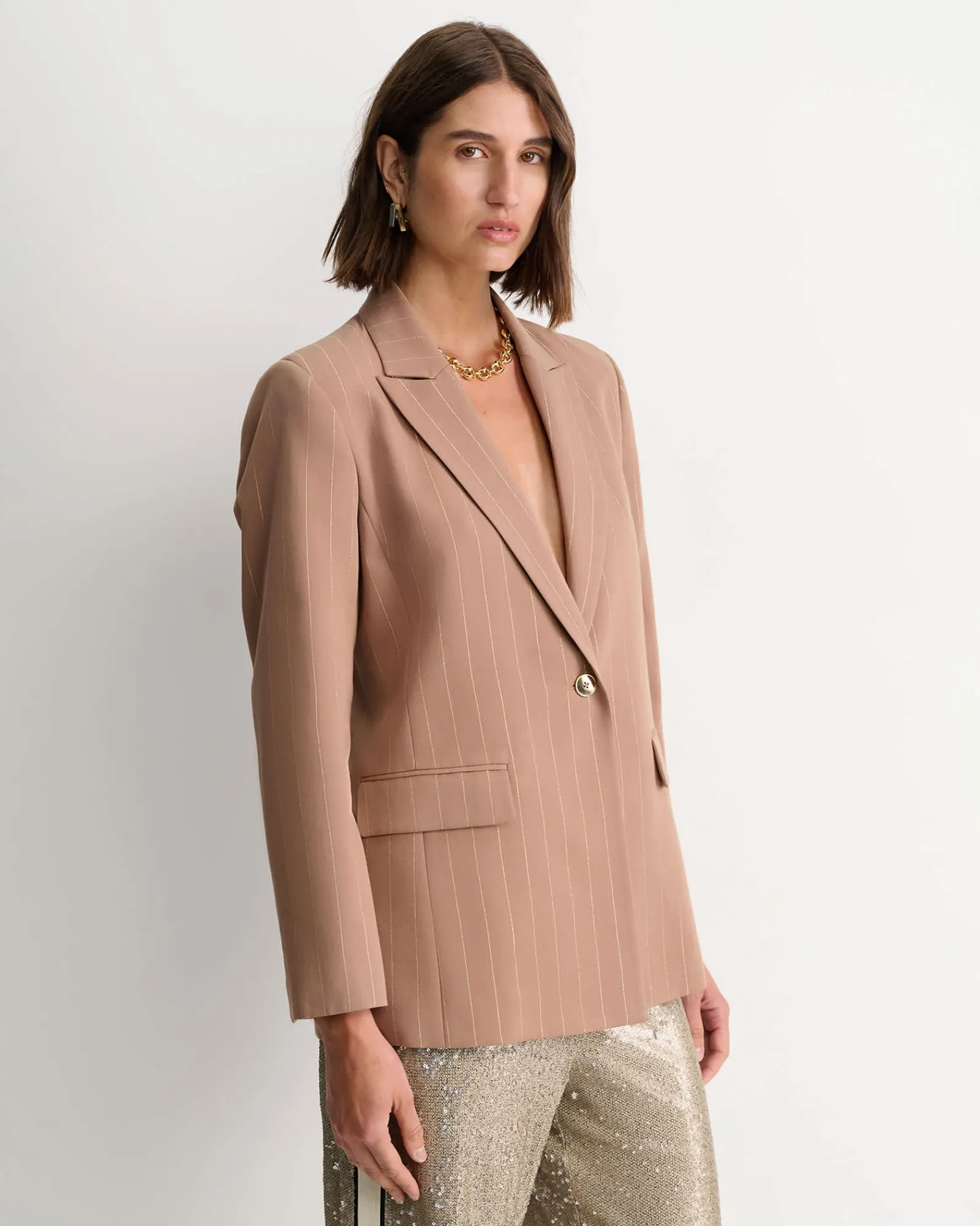 Sale Sportscraft Mina Lurex Pinstripe Jacket in Tan